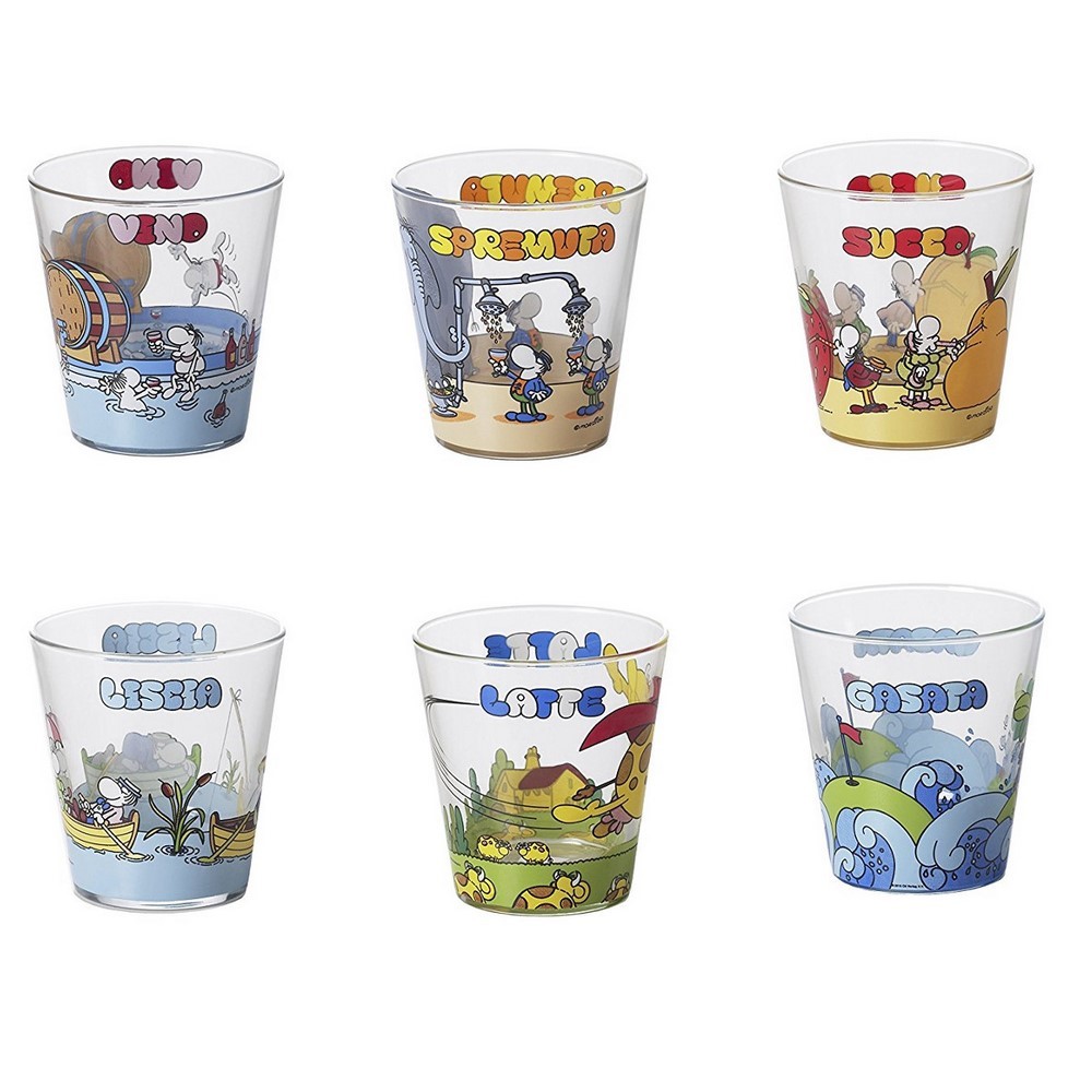 Bicchiere acqua vetro decorato fantasia set 6 pezzi - Mordillo